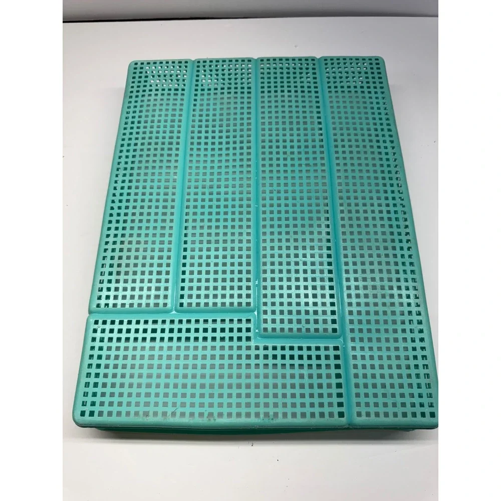 Vintage Teal  Plastic Mesh Drawer Organizer Cutlery Tray Turquoise Storage